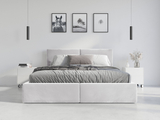 Lit double rembourré Le Hilton 140X200 avec matelas et coffre, blanc