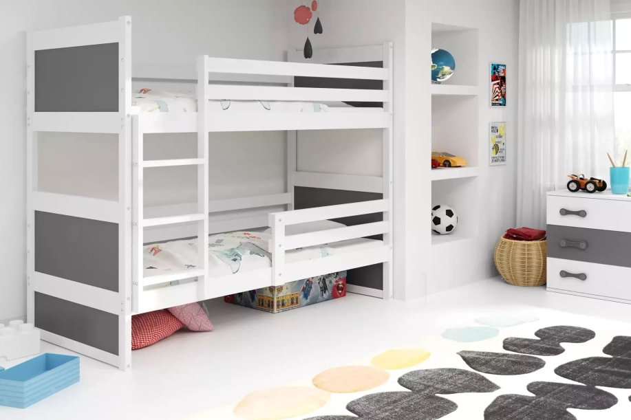 LIT ADOLESCENT SUPERPOSÉ RICO LE CADRE EN BLANC LES PANNEAUX GRIS SANS TIROIR SANS MATELAS 90 X 190