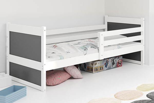 Lit ado simple Rico 80X190 avec matelas, blanc/gris