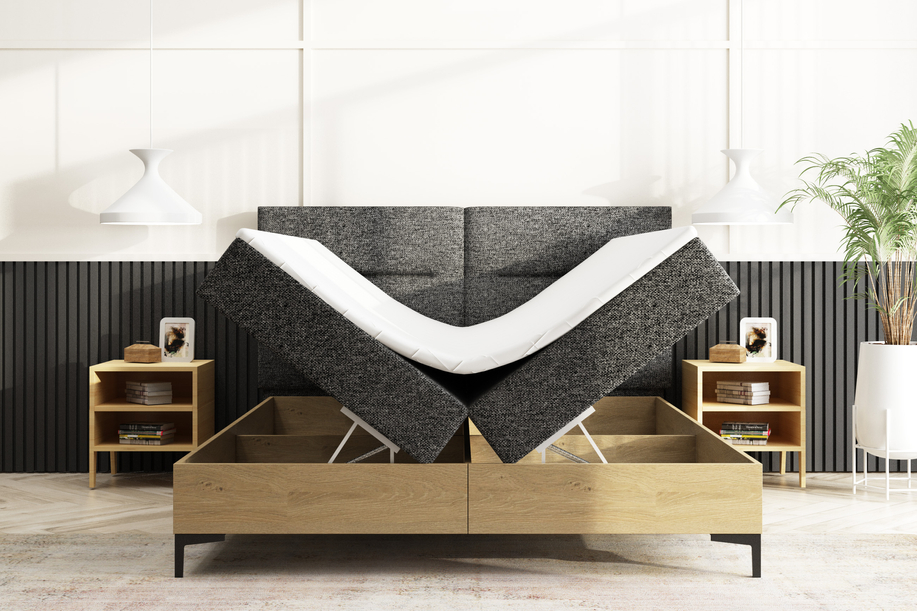 Lit continental 140x200 avec coffre et matelas en chêne Imperial
