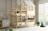 Lit mezzanine en forme de maison avec toit –  Éric en bois naturel 90x190