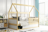Lit enfant simple Smart 2 Cabane 80X160 avec rangement, bois naturel