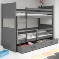 Lit ado superposé Rico 90X200 avec matelas et tiroir, gris