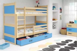 Lit ado superposé Rico 90X190 avec matelas et tiroir, pin/bleu
