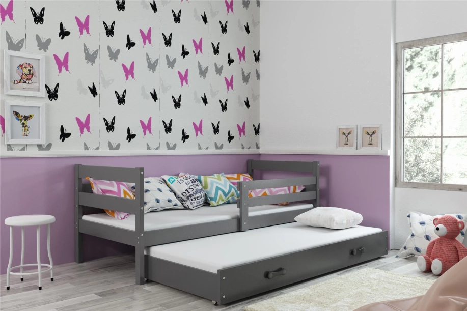 Lit ado gigogne Éric 90X190 avec matelas et tiroir, gris