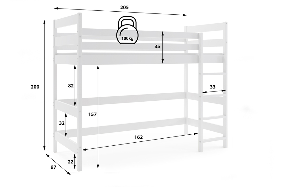 Lit mezzanine pour jeunes – blanc 90x200