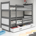 Lit ado superposé Rico 90X200 avec matelas et tiroir, gris/blanc