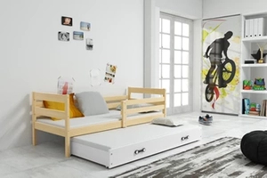 Lit ado gigogne Éric 80X190 avec matelas et tiroir, pin/blanc