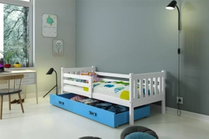 Lit ado simple Carino 90X200 avec matelas et tiroir, blanc/bleu