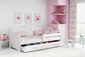 Lit enfant simple Julie 80X160 avec matelas et tiroir, blanc