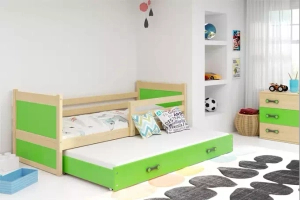 Lit ado gigogne Rico 90X190 avec matelas et tiroir, pin/vert
