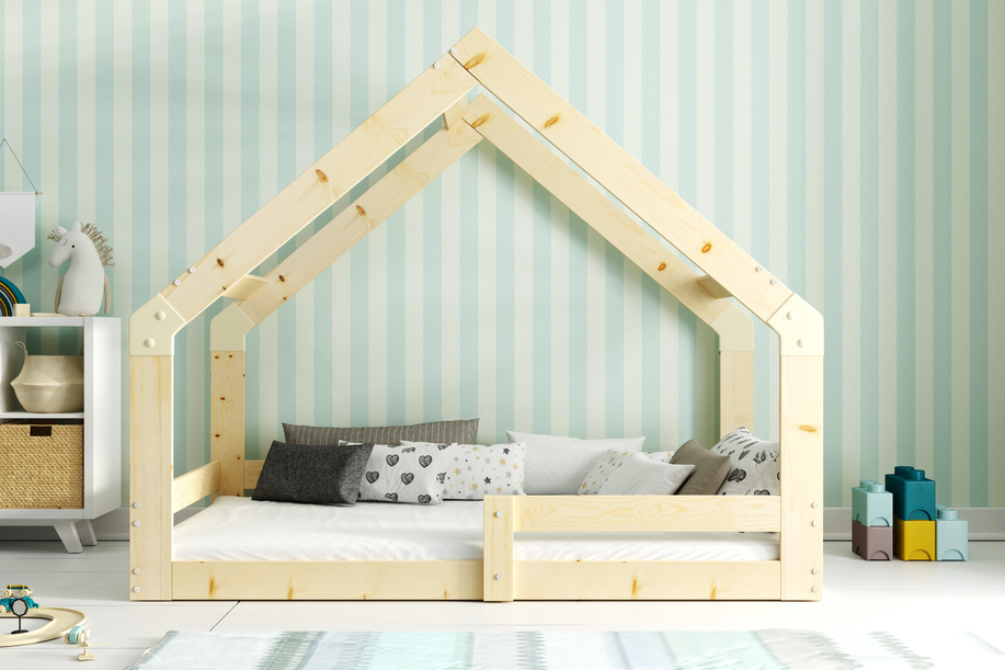Lit enfant simple Cabane 80X160, bois naturel