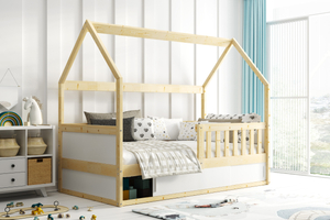 Lit enfant simple Smart 2 Cabane 80X160 avec matelas et rangement, bois naturel