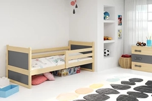 Lit ado simple Rico 80X190 avec matelas, pin/gris
