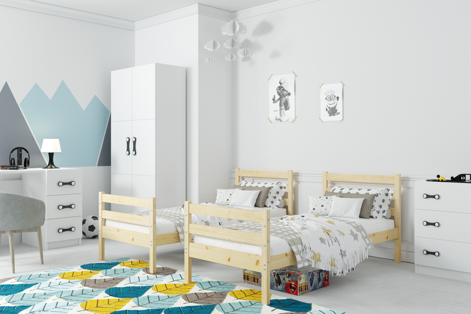 Lit ado superposé Éric 90X190 avec matelas, bois naturel