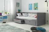 Lit ado gigogne Hermès 80X200 avec matelas et tiroir, gris