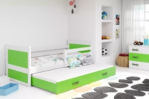 Lit ado gigogne Rico 90x200 avec matelas et tiroir, blanc/vert
