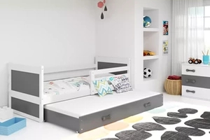 Lit ado gigogne Rico 80X190 avec matelas et tiroir, blanc/gris
