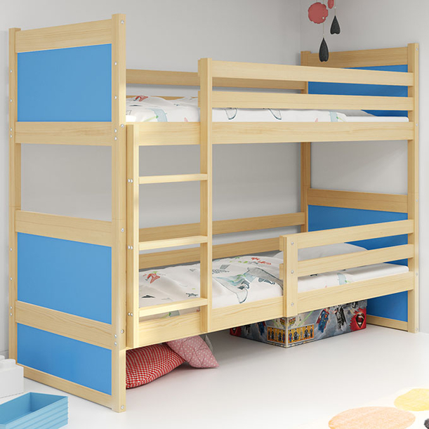 Lit ado superposé Rico 90X200 avec matelas, pin/bleu