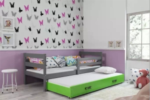 Lit ado gigogne Éric 90X190 avec matelas et tiroir, gris/vert