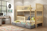 Lit ado superposé 3 places Jacquot 90X200 avec matelas et tiroir, pin/gris