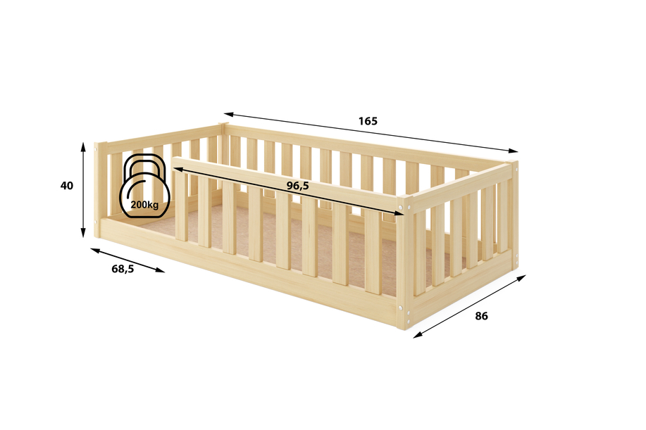 Lit enfant simple Bella Sima 80X160, pin