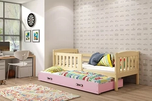 Lit ado gigogne Jacquot 80X190 avec matelas et tiroir, pin/rose