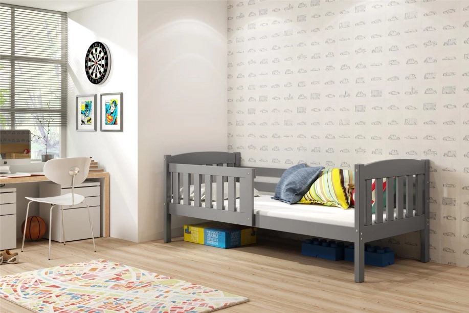 Lit ado simple Jacquot 90X190 avec matelas, gris