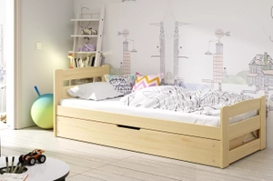 Lit ado simple Erni 90X200 avec matelas et coffre, pin