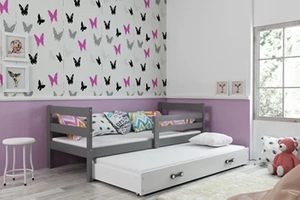 Lit ado gigogne Éric 80X190 avec matelas et tiroir, gris/blanc