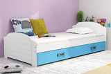Lit ado simple Lili 90X200 avec matelas et tiroir, blanc/bleu