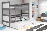 Lit ado superposé 3 places Rico 90X200 avec matelas et tiroir, gris/blanc