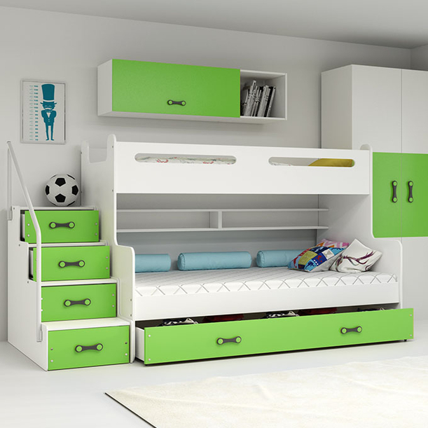 Lit ado superposé Max 3 120X200 avec matelas et tiroir, vert
