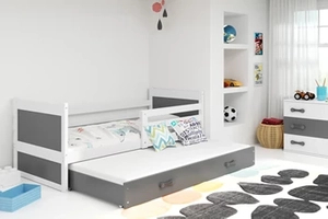 Lit ado gigogne Rico 90X200 avec matelas et tiroir, blanc/gris
