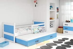 Lit ado gigogne Rico 90X200 avec matelas et tiroir, blanc/bleu