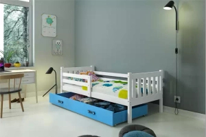 Lit ado simple Carino 90X190 avec matelas et tiroir, blanc/bleu
