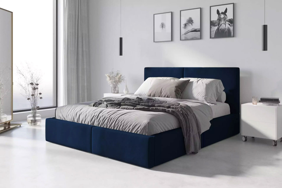 Lit double rembourré Le Hilton 160X200, bleu 