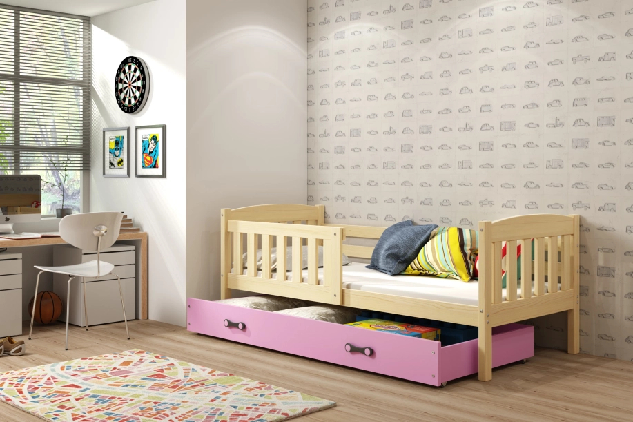 LIT ADOLESCENT KUBUS LE CADRE EN PIN LE TIROIR EN ROSE SANS MATELAS 90 X 200