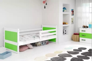 Lit ado simple Rico 90X190 avec matelas, blanc/vert