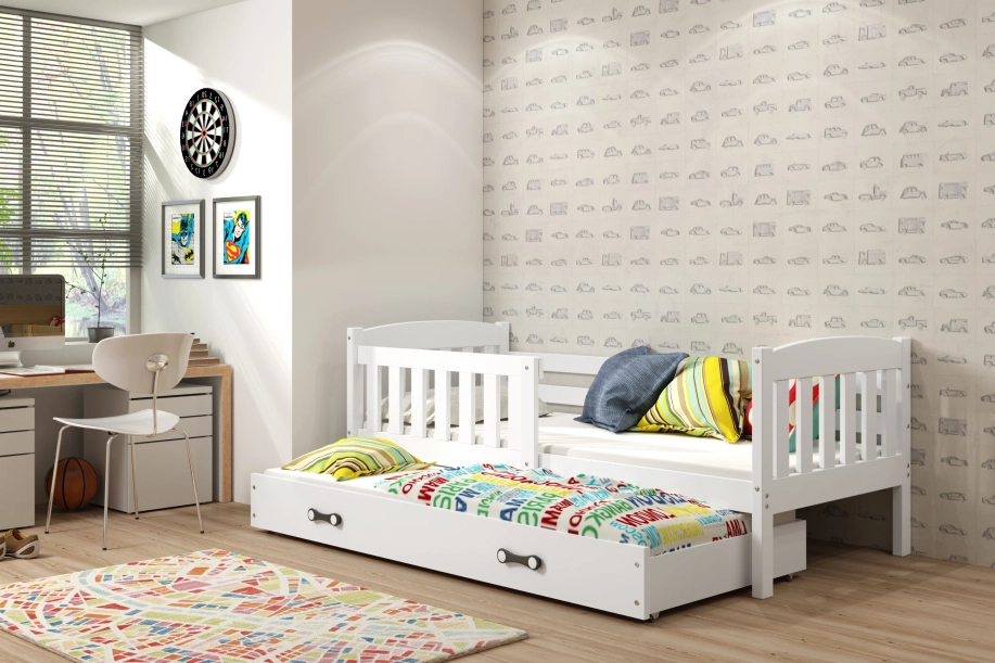 Lit ado gigogne Jacquot 80X190 avec matelas et tiroir, blanc