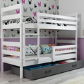Lit ado superposé Éric 90X200 avec matelas et tiroir, blanc/gris