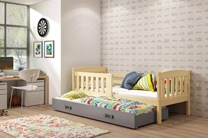 Lit ado gigogne Jacquot 90X200 avec tiroir, pin/gris