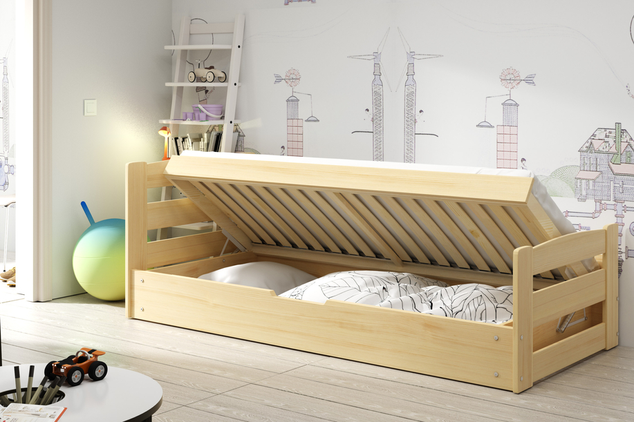Lit ado simple Erni 90X200 avec coffre, pin