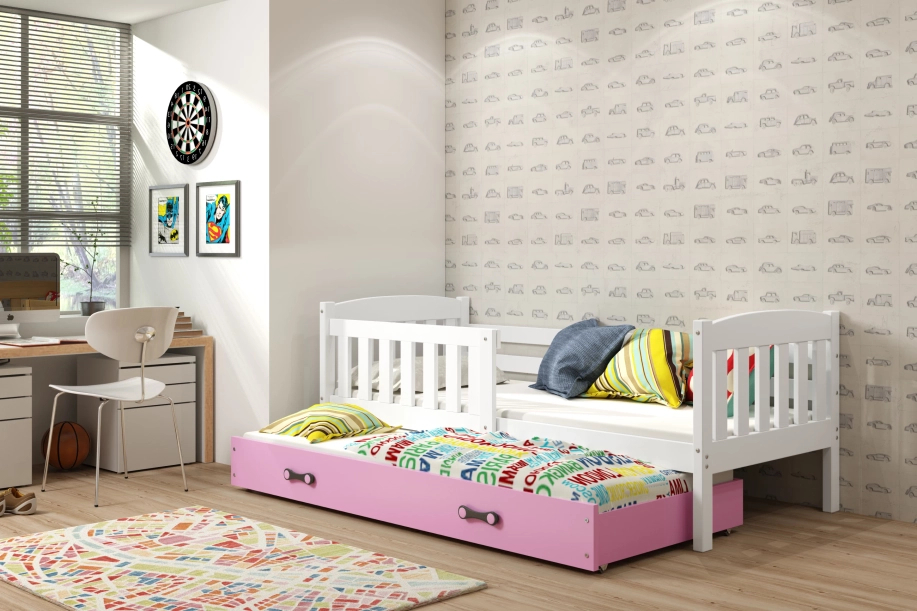LIT ADOLESCENT GIGOGNE KUBUS LE CADRE EN BLANC LE TIROIR EN ROSE 90 X 200