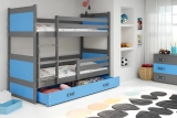 Lit ado superposé Rico 90X200 avec matelas et tiroir, gris/bleu