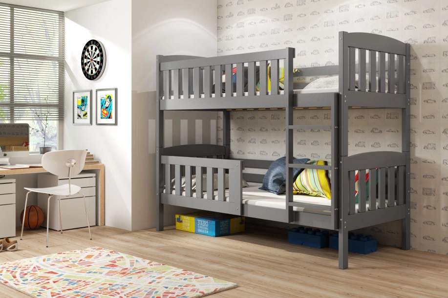 Lit ado superposé Jacquot 90X190 avec matelas, gris