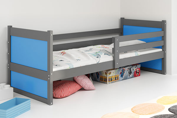 Lit ado simple Rico 90X200 avec matelas, gris/bleu