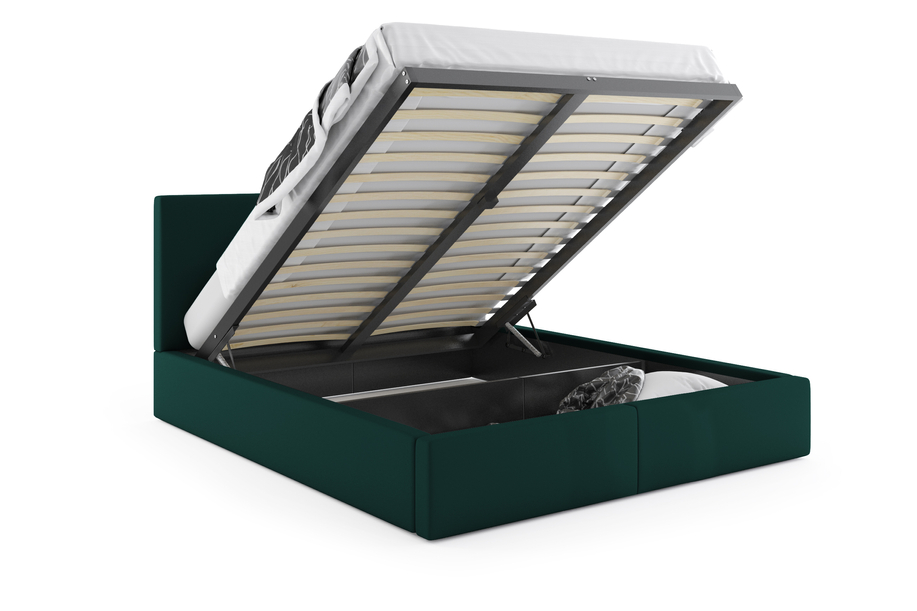 Lit double rembourré Le Hilton 180X200 avec coffre, vert