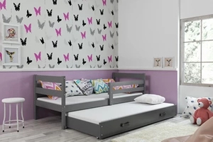 Lit ado gigogne Éric 80X190 avec matelas et tiroir, gris