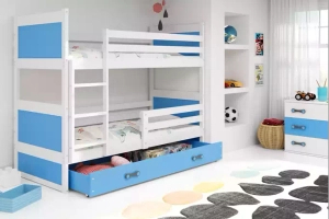 LIT ADOLESCENT SUPERPOSÉ RICO LE CADRE EN BLANC LES PANNEAUX BLEUS LE TIROIR EN BLEU SANS MATELAS 90 X 190